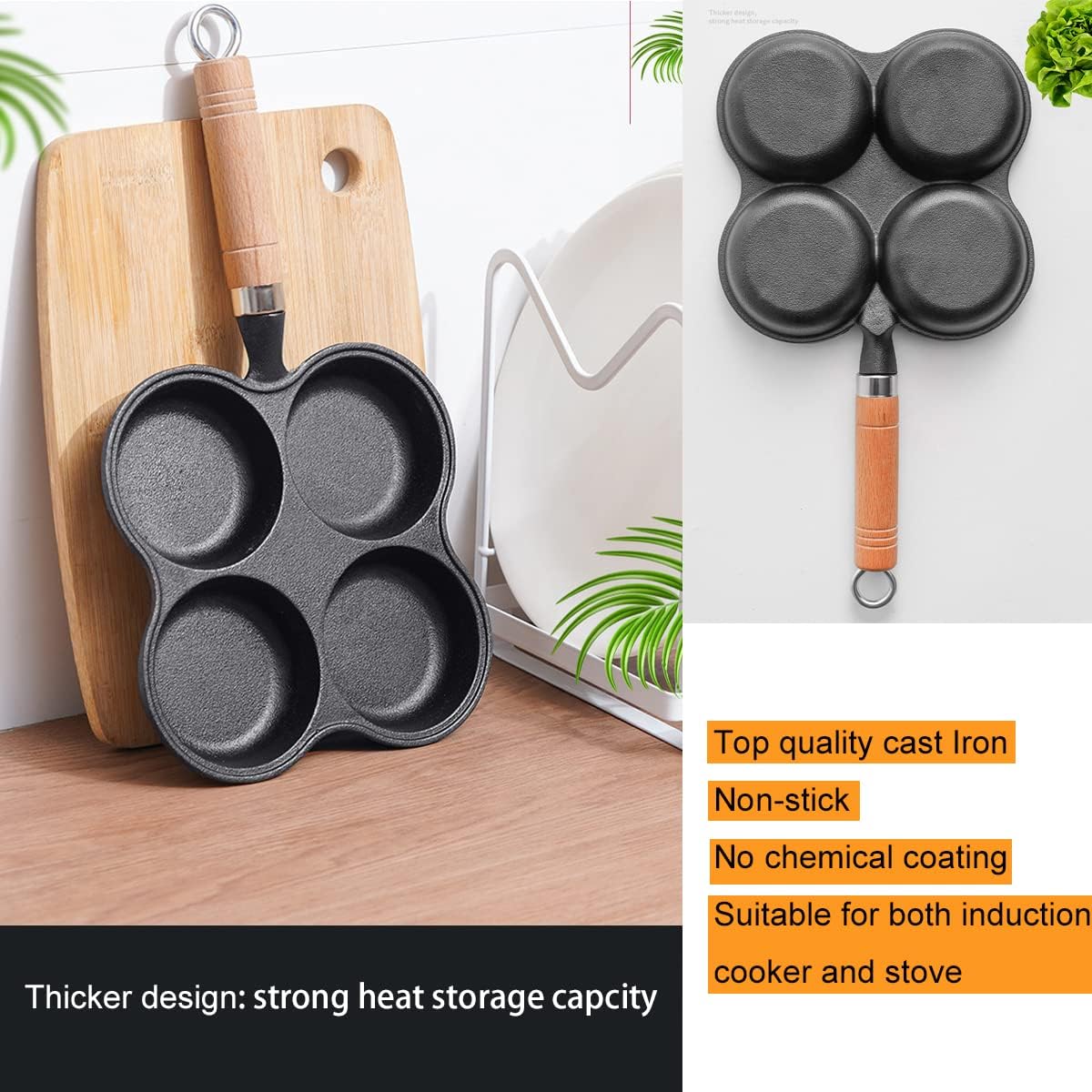 4 Cup Cast Iron Egg Frying Pan Divided Egg Skillet Pan Fried Egg Pan Cooker Pancake Egg Fryer - Home & Garden > Kitchenware > Skillets & Frying Pans - Rivercity House & Home Co. (ABN 18 642 972 209) - Affordable Modern Furniture Australia