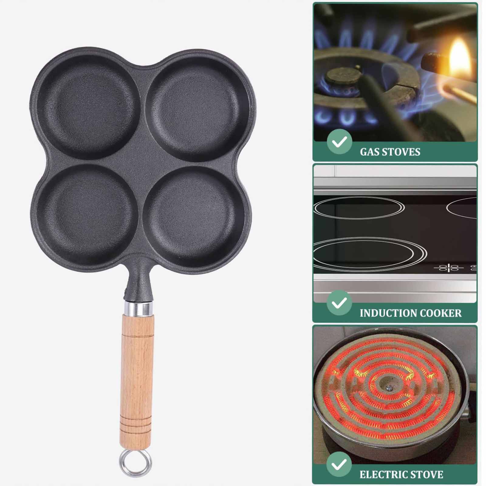 4 Cup Cast Iron Egg Frying Pan Divided Egg Skillet Pan Fried Egg Pan Cooker Pancake Egg Fryer - Home & Garden > Kitchenware > Skillets & Frying Pans - Rivercity House & Home Co. (ABN 18 642 972 209) - Affordable Modern Furniture Australia