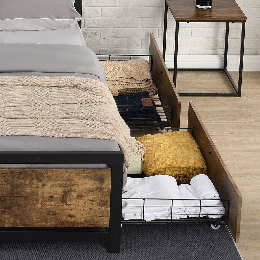 4 Double Bed Frame Storage Drawers with Castors and Mats - Brown - Rivercity House & Home Co. (ABN 18 642 972 209) - Affordable Modern Furniture Australia