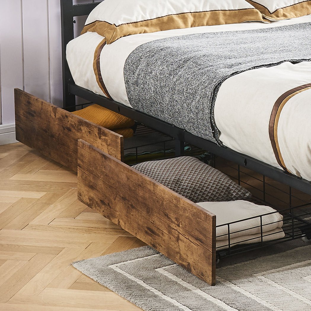4 Double Bed Frame Storage Drawers with Castors and Mats - Brown - Rivercity House & Home Co. (ABN 18 642 972 209) - Affordable Modern Furniture Australia