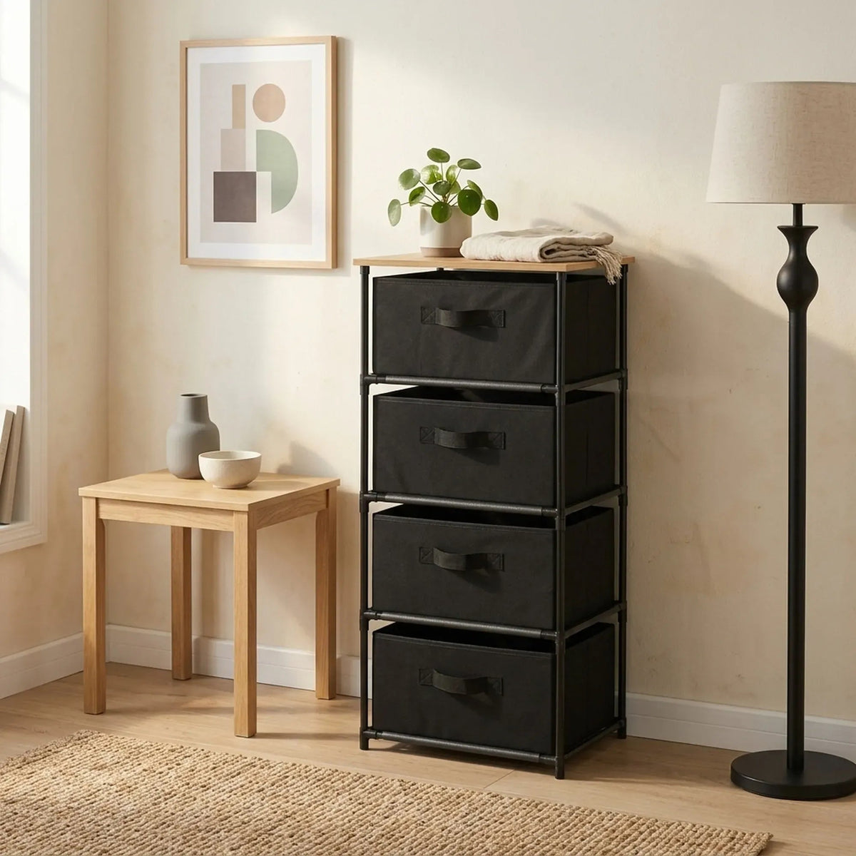 4 Drawer Fabric Storage Dresser with Steel Frame Rustic - Black - Furniture > Sofas > Sofa Accessories - Rivercity House & Home Co. (ABN 18 642 972 209) - Affordable Modern Furniture Australia