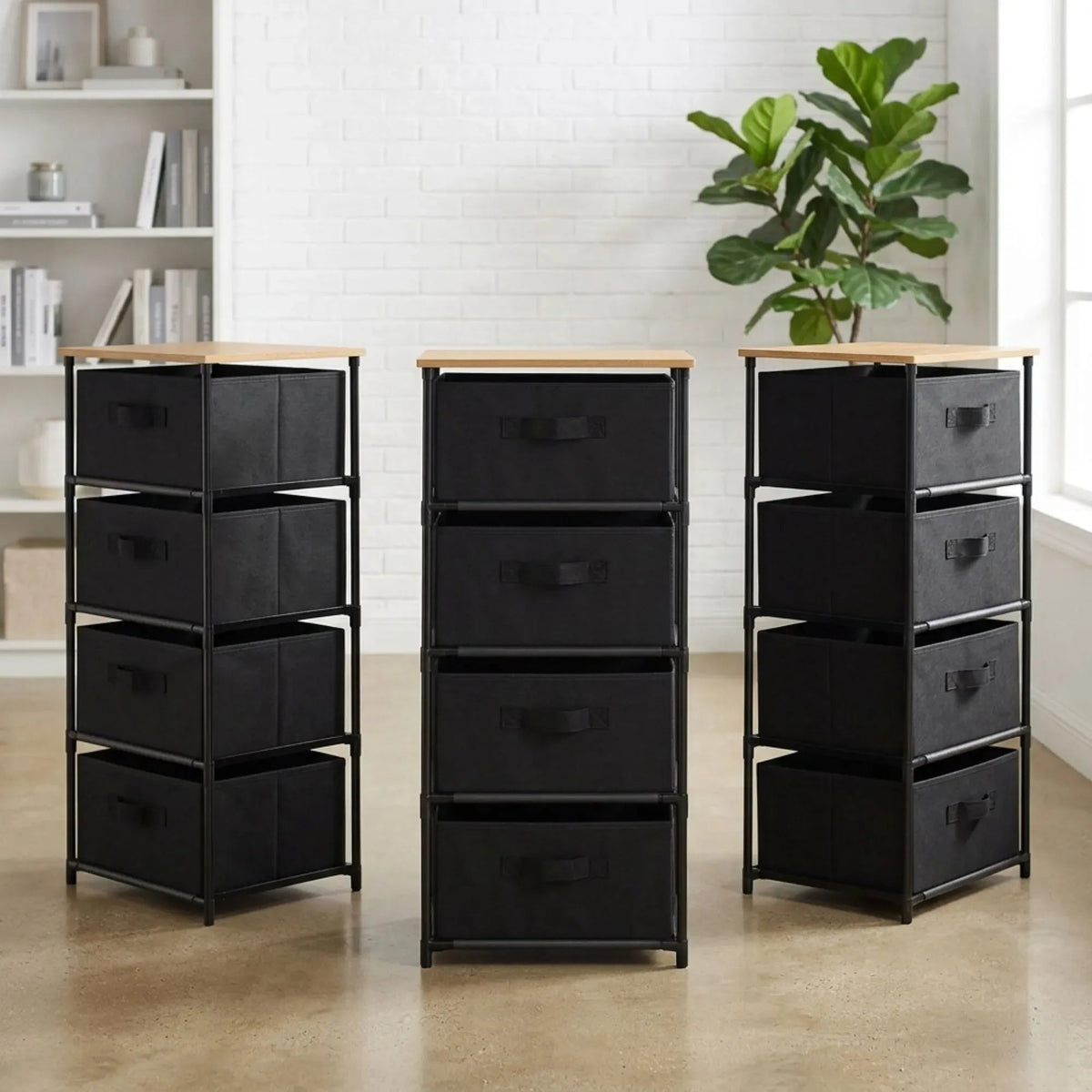 4 Drawer Fabric Storage Dresser with Steel Frame Rustic - Black - Furniture > Sofas > Sofa Accessories - Rivercity House & Home Co. (ABN 18 642 972 209) - Affordable Modern Furniture Australia