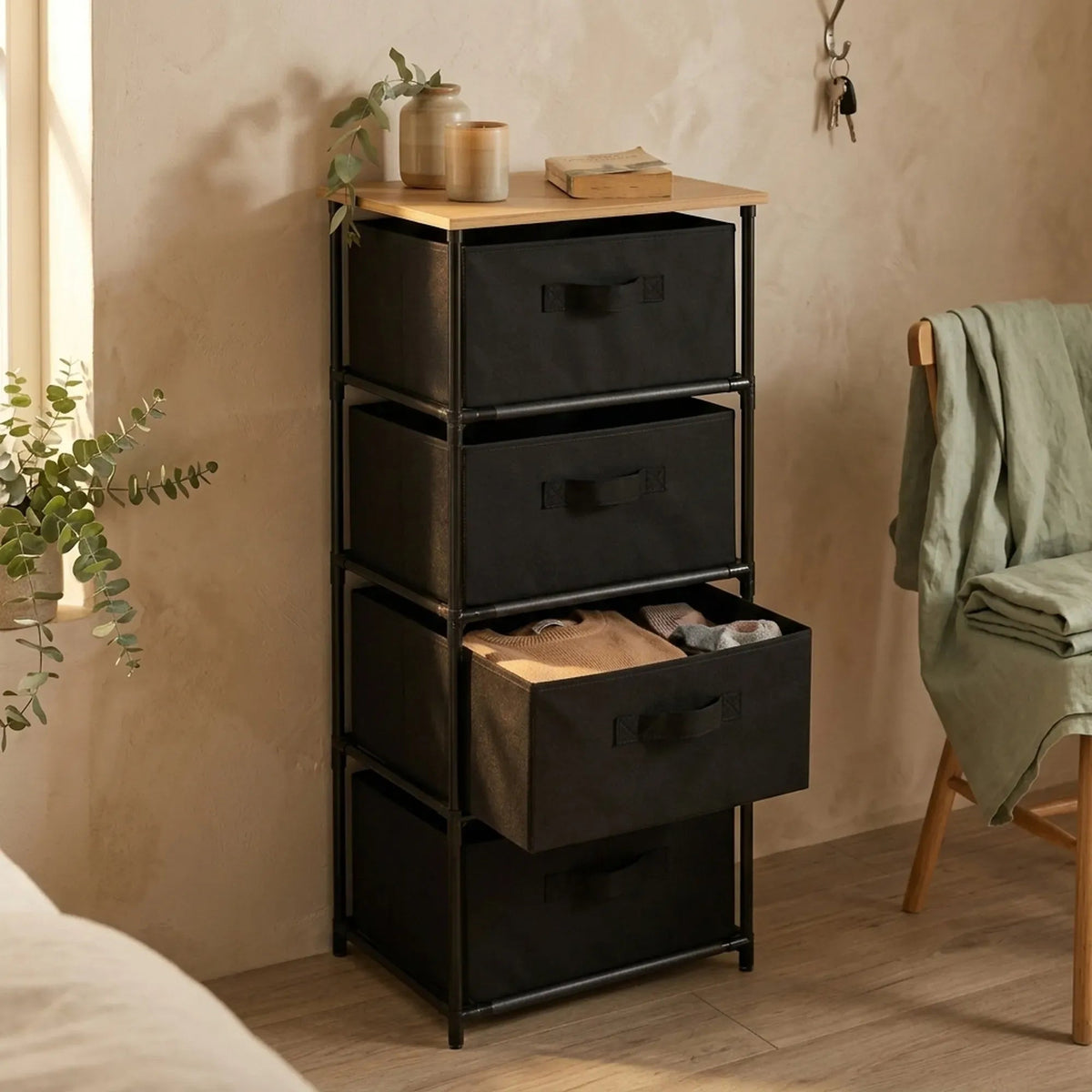 4 Drawer Fabric Storage Dresser with Steel Frame Rustic - Black - Furniture > Sofas > Sofa Accessories - Rivercity House & Home Co. (ABN 18 642 972 209) - Affordable Modern Furniture Australia
