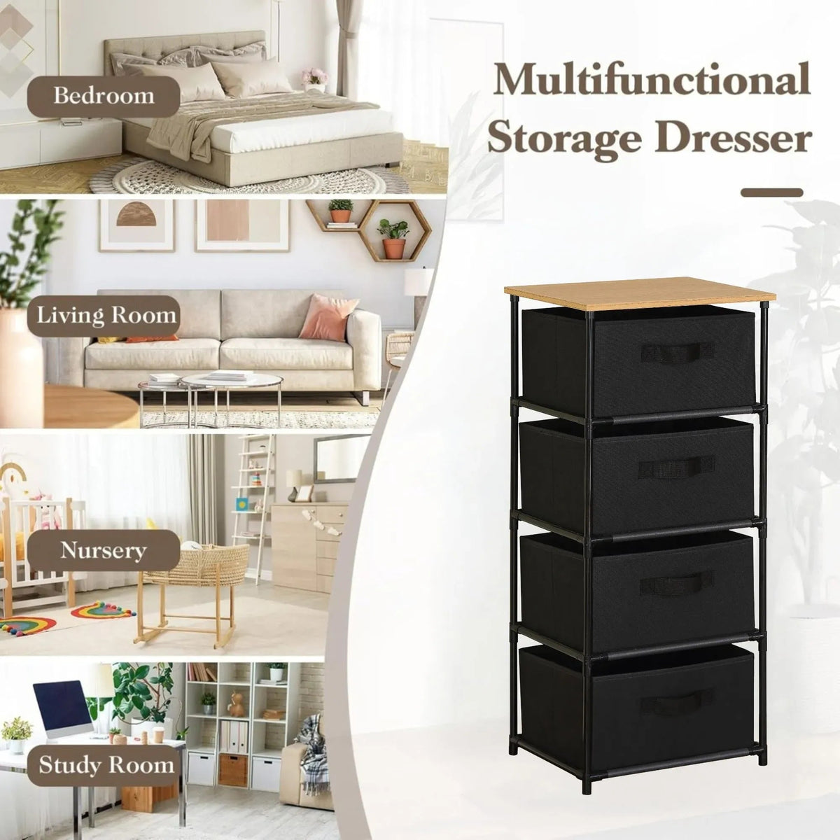 4 Drawer Fabric Storage Dresser with Steel Frame Rustic - Black - Furniture > Sofas > Sofa Accessories - Rivercity House & Home Co. (ABN 18 642 972 209) - Affordable Modern Furniture Australia