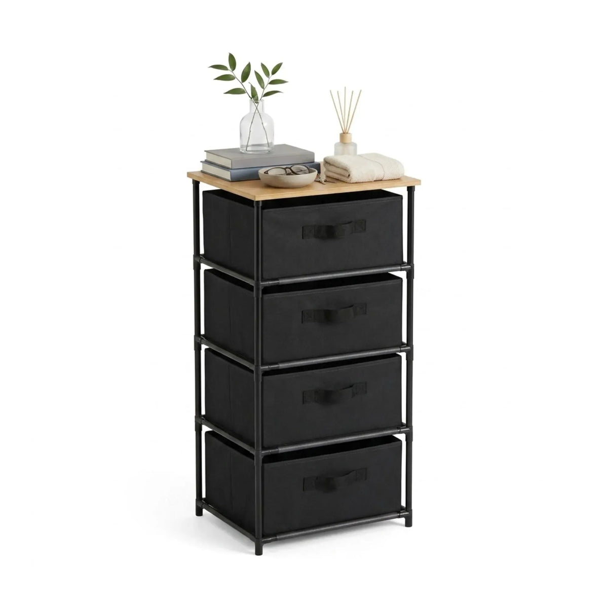 4 Drawer Fabric Storage Dresser with Steel Frame Rustic - Black - Furniture > Sofas > Sofa Accessories - Rivercity House & Home Co. (ABN 18 642 972 209) - Affordable Modern Furniture Australia