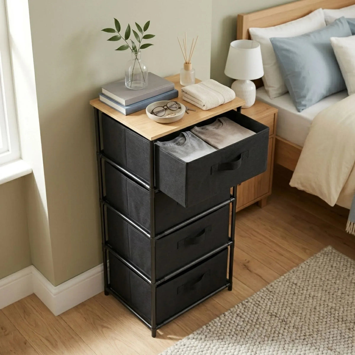 4 Drawer Fabric Storage Dresser with Steel Frame Rustic - Black - Furniture > Sofas > Sofa Accessories - Rivercity House & Home Co. (ABN 18 642 972 209) - Affordable Modern Furniture Australia