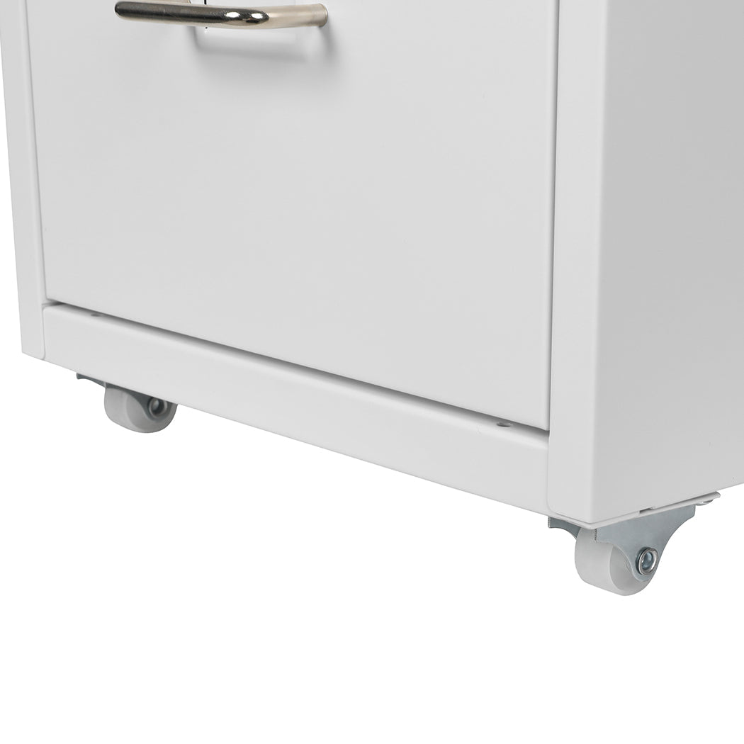 4 Drawer Steel Office Filing Cabinet with Wheels and Label Holders - White - Rivercity House & Home Co. (ABN 18 642 972 209) - Affordable Modern Furniture Australia