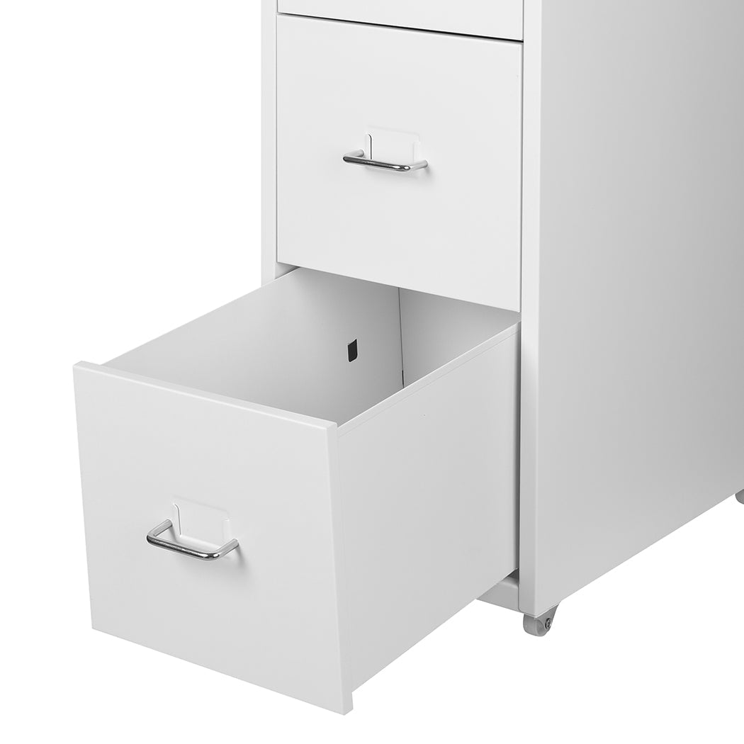 4 Drawer Steel Office Filing Cabinet with Wheels and Label Holders - White - Rivercity House & Home Co. (ABN 18 642 972 209) - Affordable Modern Furniture Australia