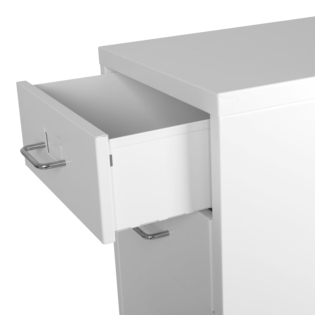 4 Drawer Steel Office Filing Cabinet with Wheels and Label Holders - White - Rivercity House & Home Co. (ABN 18 642 972 209) - Affordable Modern Furniture Australia