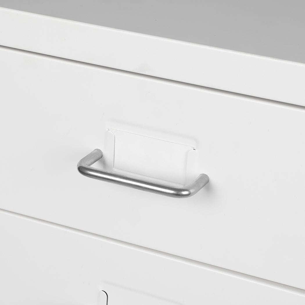 4 Drawer Steel Office Filing Cabinet with Wheels and Label Holders - White - Rivercity House & Home Co. (ABN 18 642 972 209) - Affordable Modern Furniture Australia
