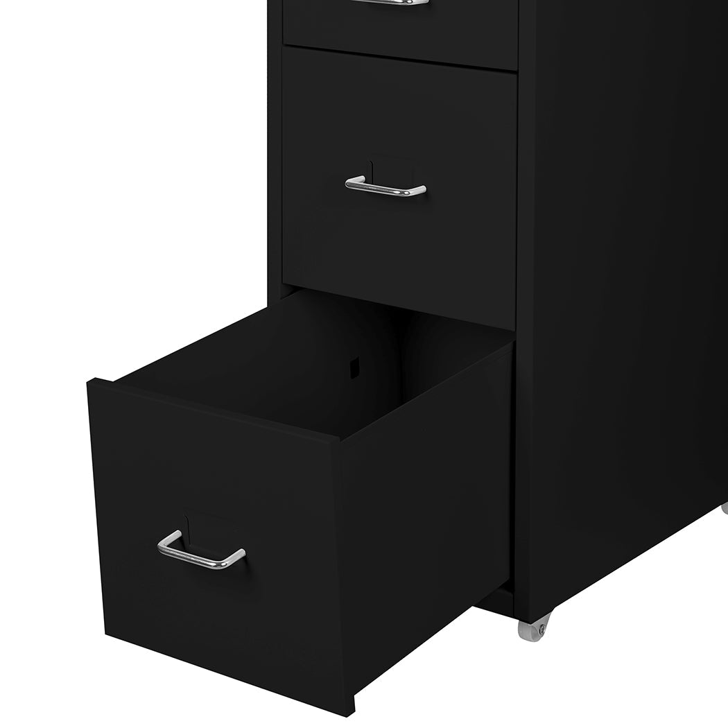 4 Drawer Steel Office Filing Cabinet with Wheels - Black - Rivercity House & Home Co. (ABN 18 642 972 209) - Affordable Modern Furniture Australia