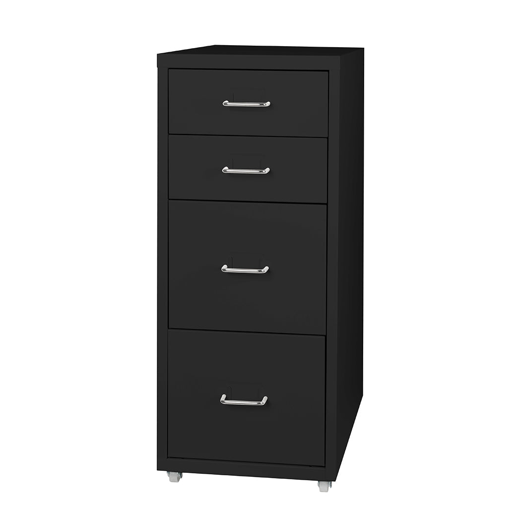 4 Drawer Steel Office Filing Cabinet with Wheels - Black - Rivercity House & Home Co. (ABN 18 642 972 209) - Affordable Modern Furniture Australia