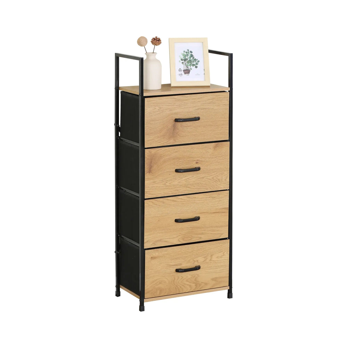 4 Drawer Tallboy Storage Cabinet Rustic Steel with Fabric Drawers - Brown - Home & Garden > Storage > Storage Cabinets & Lockers - Rivercity House & Home Co. (ABN 18 642 972 209) - Affordable Modern Furniture Australia