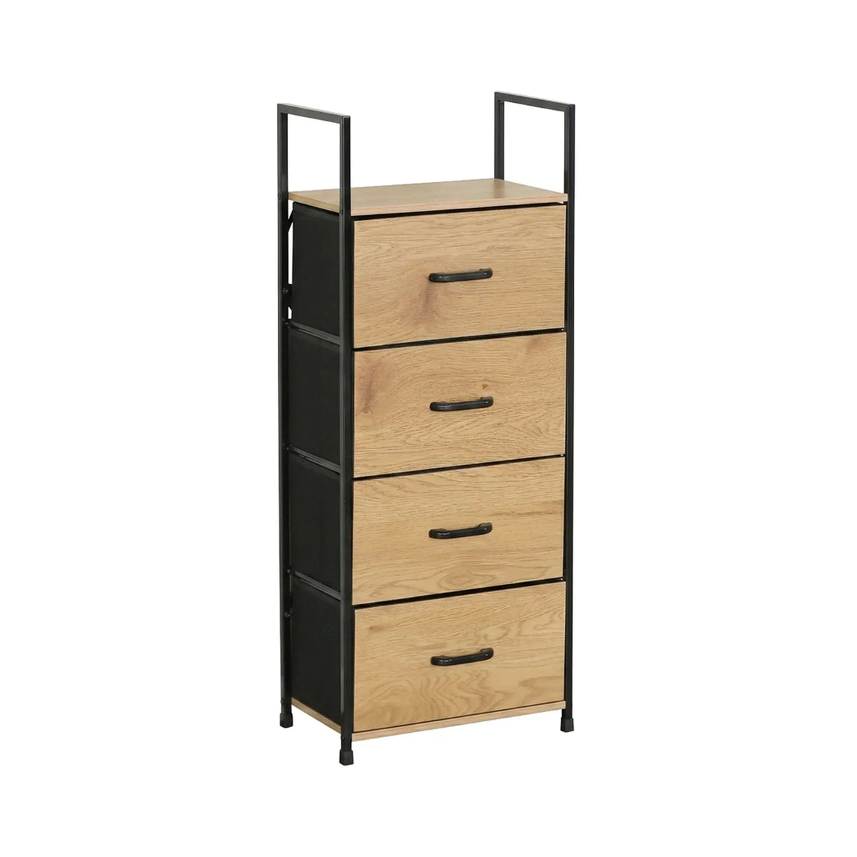4 Drawer Tallboy Storage Cabinet Rustic Steel with Fabric Drawers - Brown - Home & Garden > Storage > Storage Cabinets & Lockers - Rivercity House & Home Co. (ABN 18 642 972 209) - Affordable Modern Furniture Australia