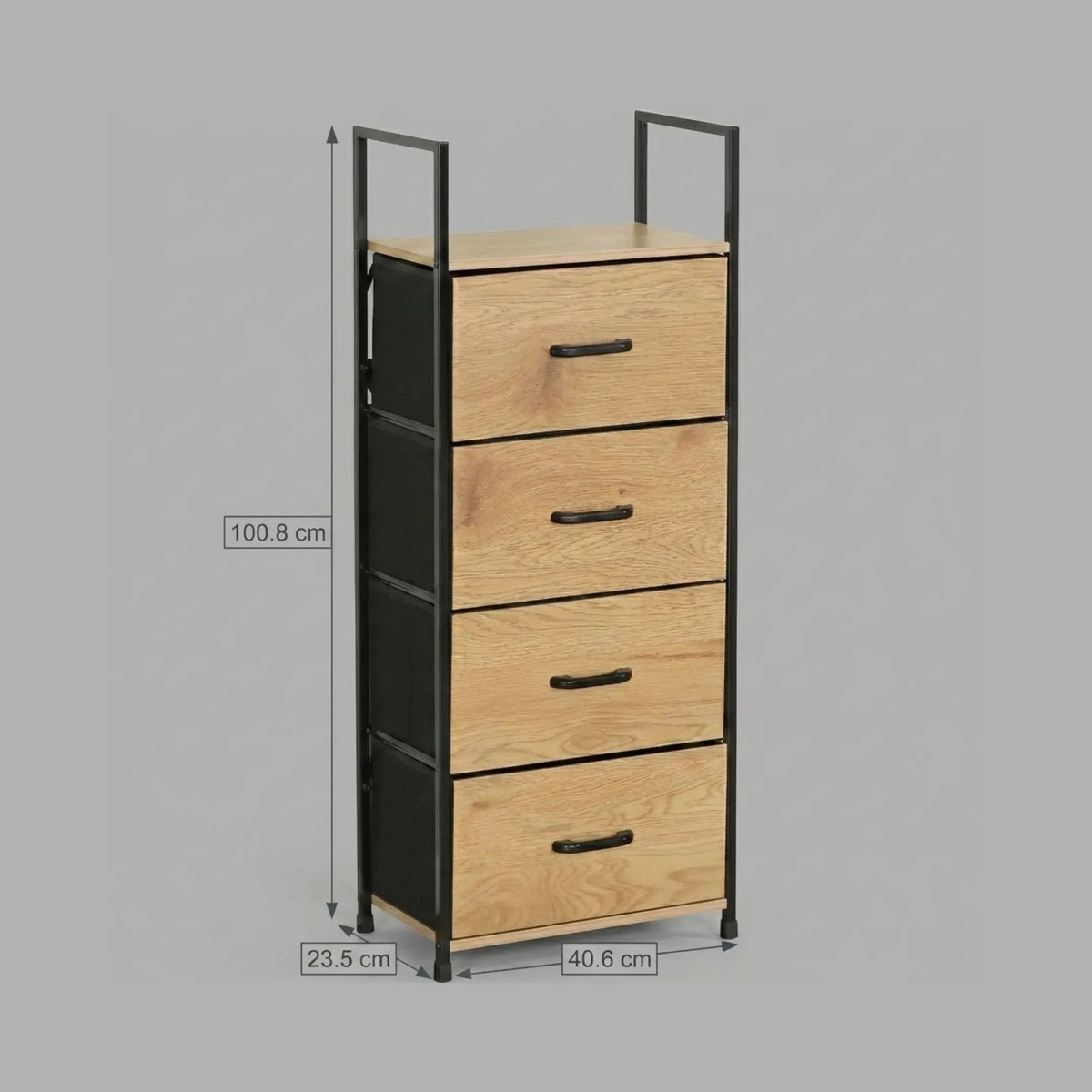 4 Drawer Tallboy Storage Cabinet Rustic Steel with Fabric Drawers - Brown - Home & Garden > Storage > Storage Cabinets & Lockers - Rivercity House & Home Co. (ABN 18 642 972 209) - Affordable Modern Furniture Australia