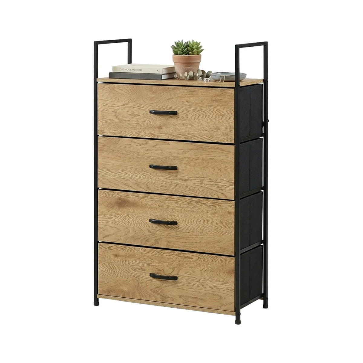 4 Drawer Tallboy Storage Cabinet Steel Frame Chest Drawers - Brown - Home & Garden > Storage > Storage Cabinets & Lockers - Rivercity House & Home Co. (ABN 18 642 972 209) - Affordable Modern Furniture Australia