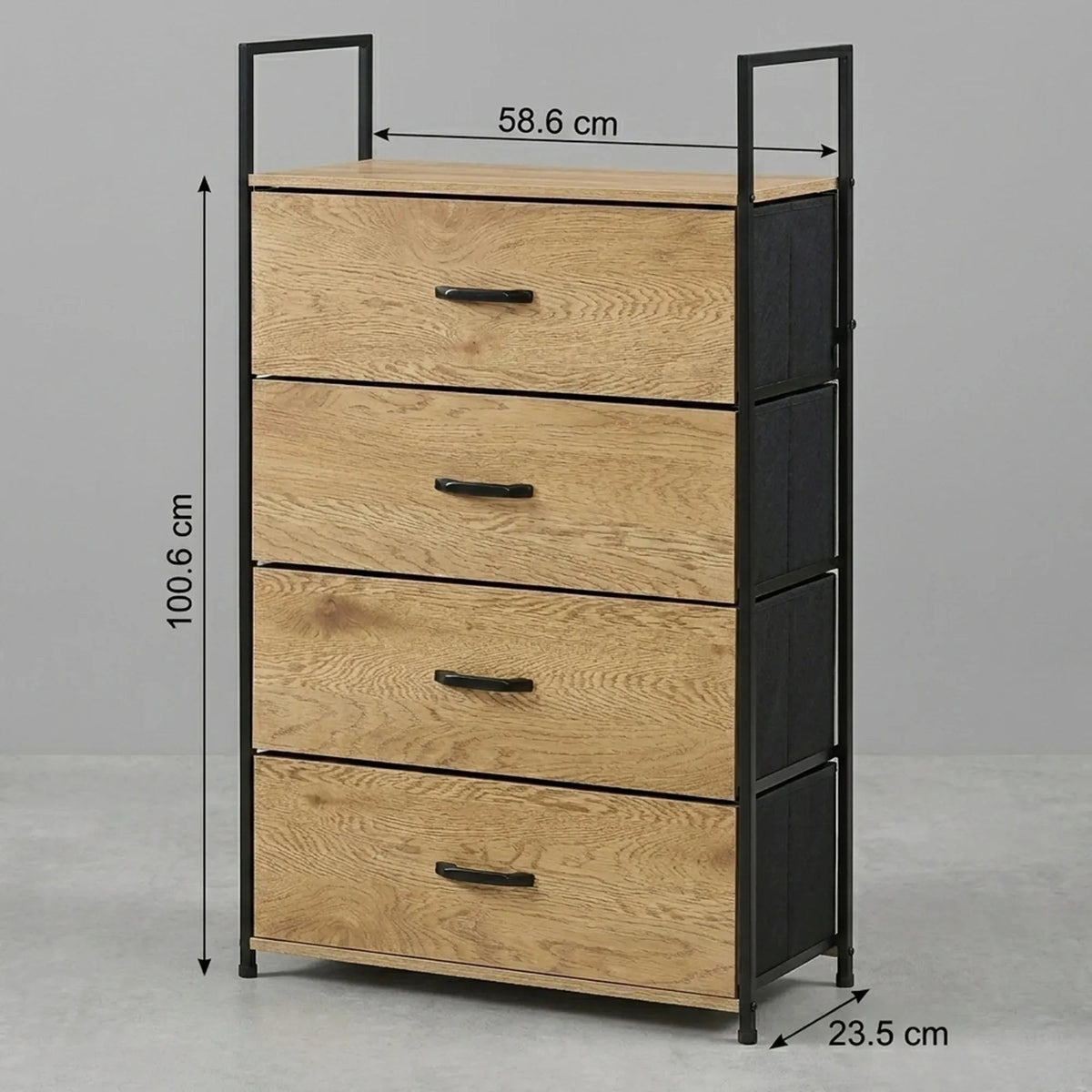 4 Drawer Tallboy Storage Cabinet Steel Frame Chest Drawers - Brown - Home & Garden > Storage > Storage Cabinets & Lockers - Rivercity House & Home Co. (ABN 18 642 972 209) - Affordable Modern Furniture Australia