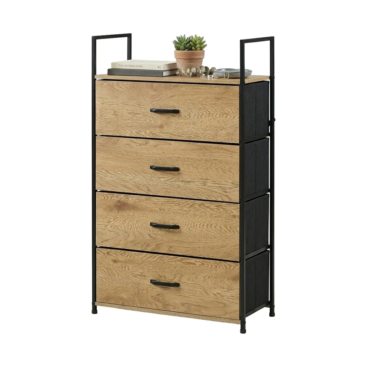 4 Drawer Tallboy Storage Cabinet Steel Frame Chest Drawers - Brown - Home & Garden > Storage > Storage Cabinets & Lockers - Rivercity House & Home Co. (ABN 18 642 972 209) - Affordable Modern Furniture Australia