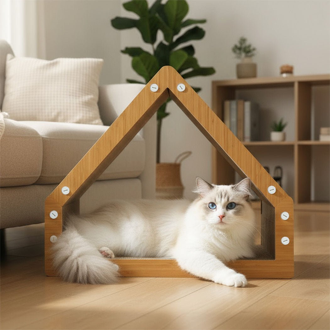 4 - in - 1 Cat Scratching Board with House and Lounge - Brown - Rivercity House & Home Co. (ABN 18 642 972 209) - Affordable Modern Furniture Australia