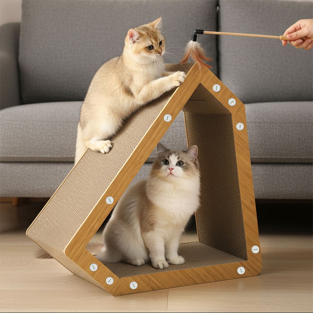 4 - in - 1 Cat Scratching Board with House and Lounge - Brown - Rivercity House & Home Co. (ABN 18 642 972 209) - Affordable Modern Furniture Australia