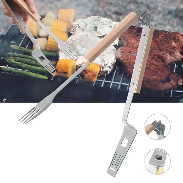 4-in-1 Folding Grill Multitool with Spatula, Fork, Tongs & Bottle Opener for Camping and Outdoor Grilling - Home & Garden > BBQ > BBQ Tools - Rivercity House & Home Co. (ABN 18 642 972 209) - Affordable Modern Furniture Australia