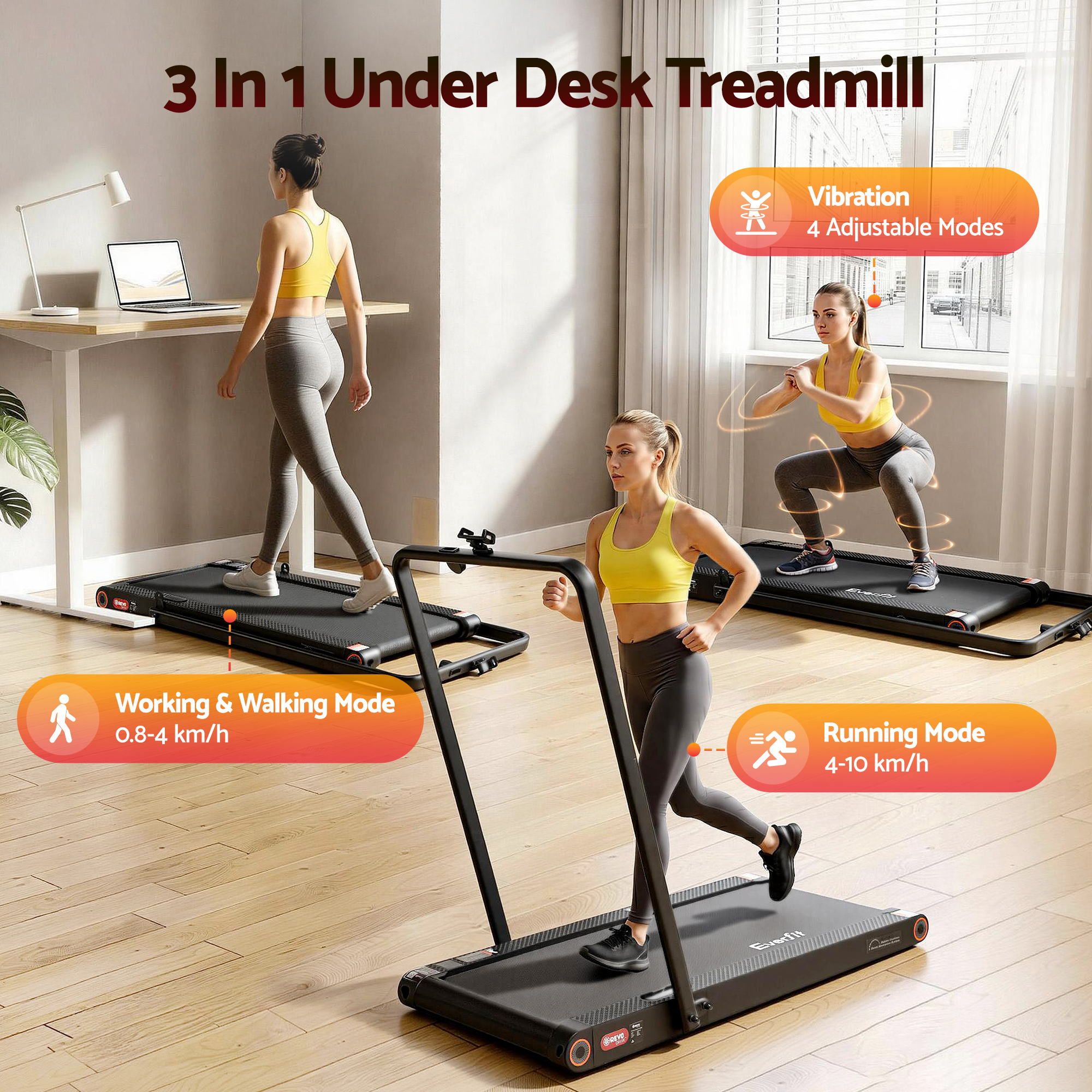 4 in 1 Vibration Walking Pad Treadmill Under Desk Treadmills for Home Gym with App Control 380mm Black - Sports & Fitness > Exercise, Gym & Fitness > Treadmills - Rivercity House & Home Co. (ABN 18 642 972 209) - Affordable Modern Furniture Australia