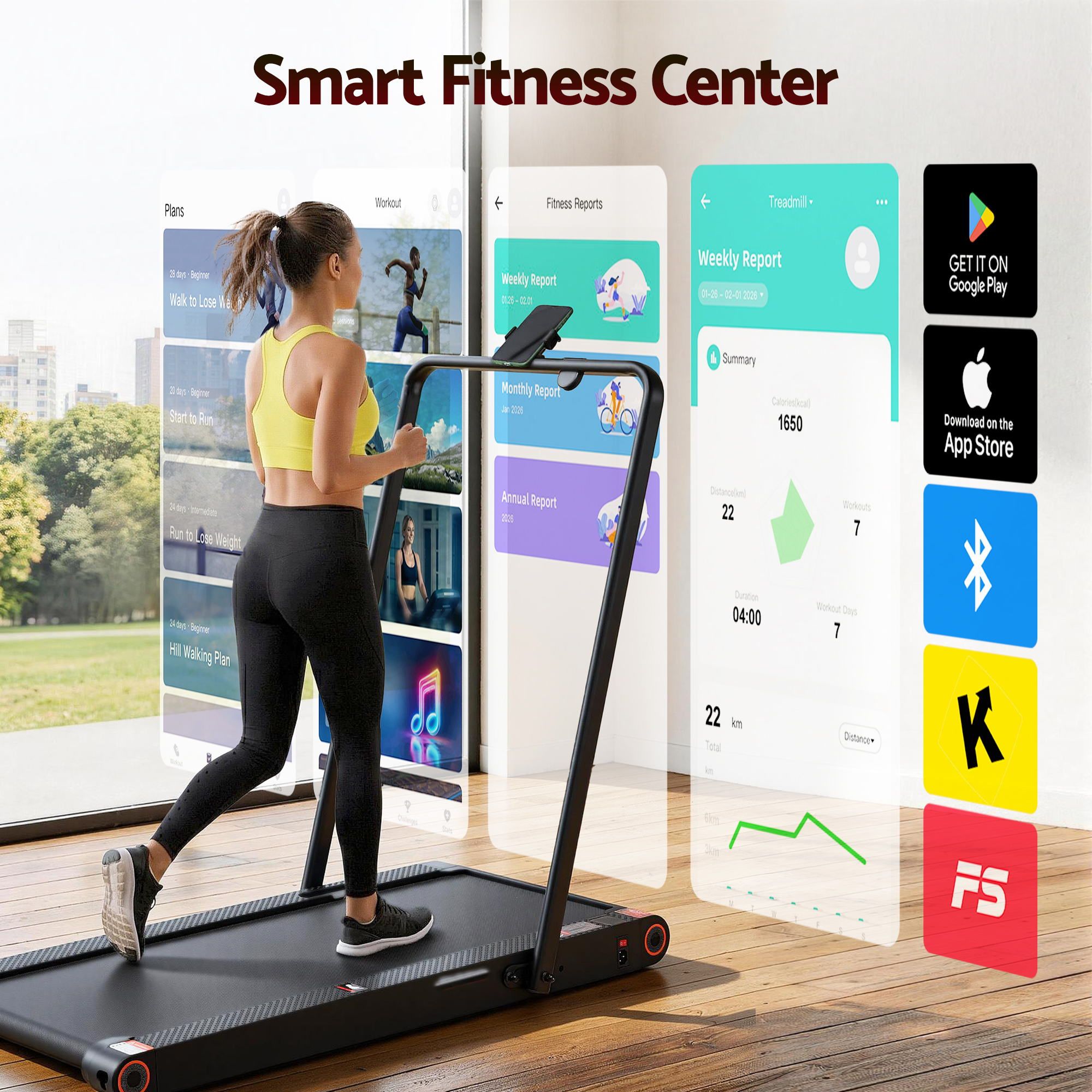 4 in 1 Vibration Walking Pad Treadmill Under Desk Treadmills for Home Gym with App Control 380mm Black - Sports & Fitness > Exercise, Gym & Fitness > Treadmills - Rivercity House & Home Co. (ABN 18 642 972 209) - Affordable Modern Furniture Australia