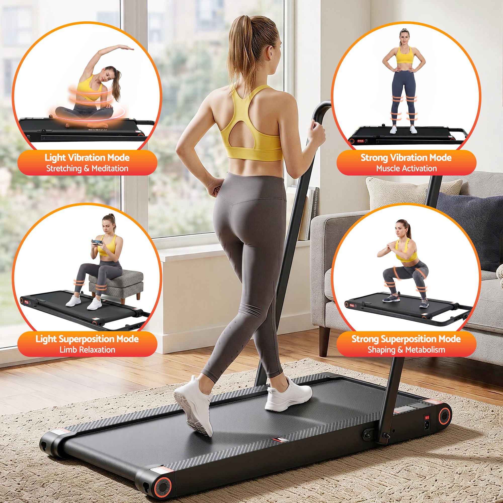 4 in 1 Vibration Walking Pad Treadmill Under Desk Treadmills for Home Gym with App Control 380mm Black - Sports & Fitness > Exercise, Gym & Fitness > Treadmills - Rivercity House & Home Co. (ABN 18 642 972 209) - Affordable Modern Furniture Australia