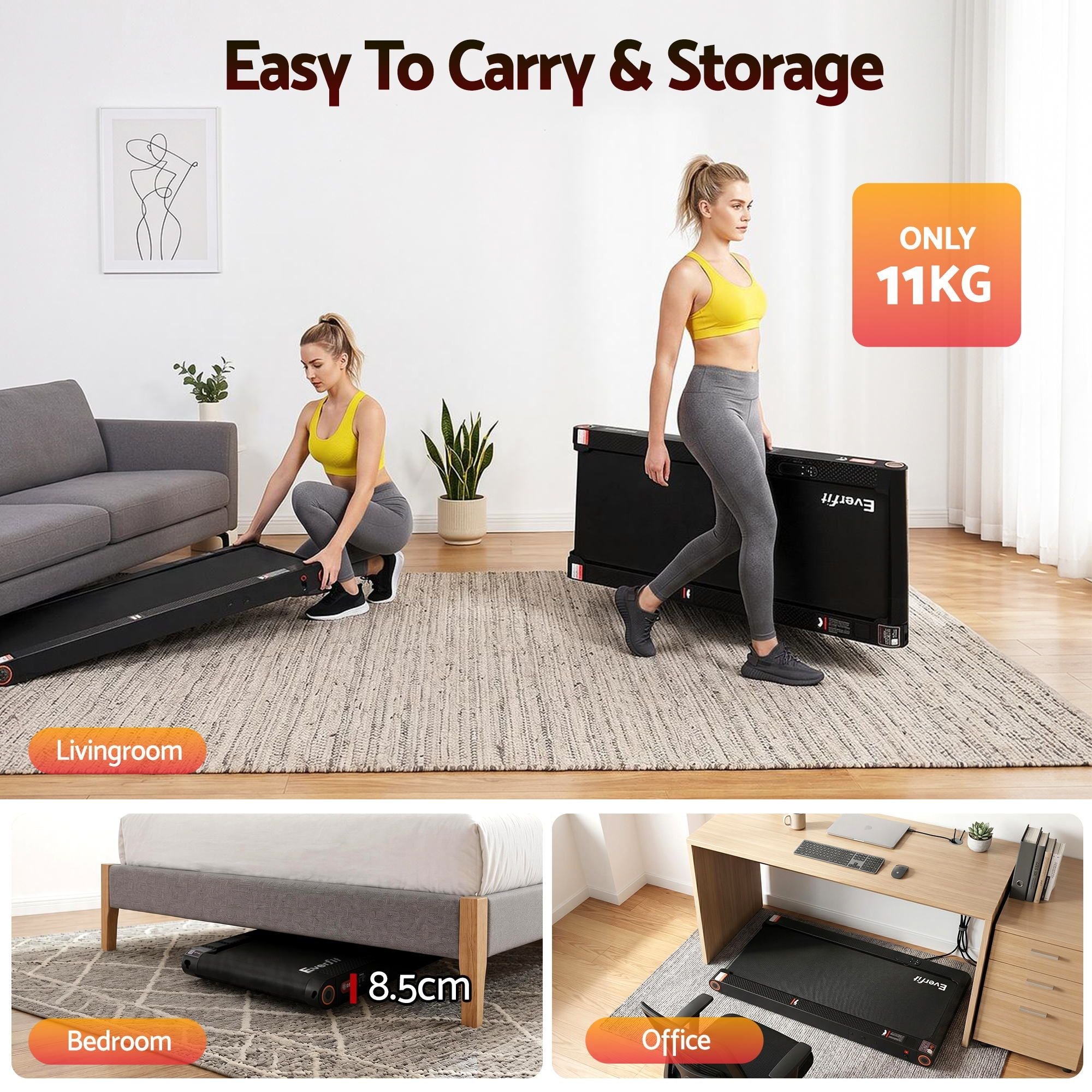 4 in 1 Vibration Walking Pad Treadmill Under Desk Treadmills for Home Gym with App Control 380mm Black - Sports & Fitness > Exercise, Gym & Fitness > Treadmills - Rivercity House & Home Co. (ABN 18 642 972 209) - Affordable Modern Furniture Australia