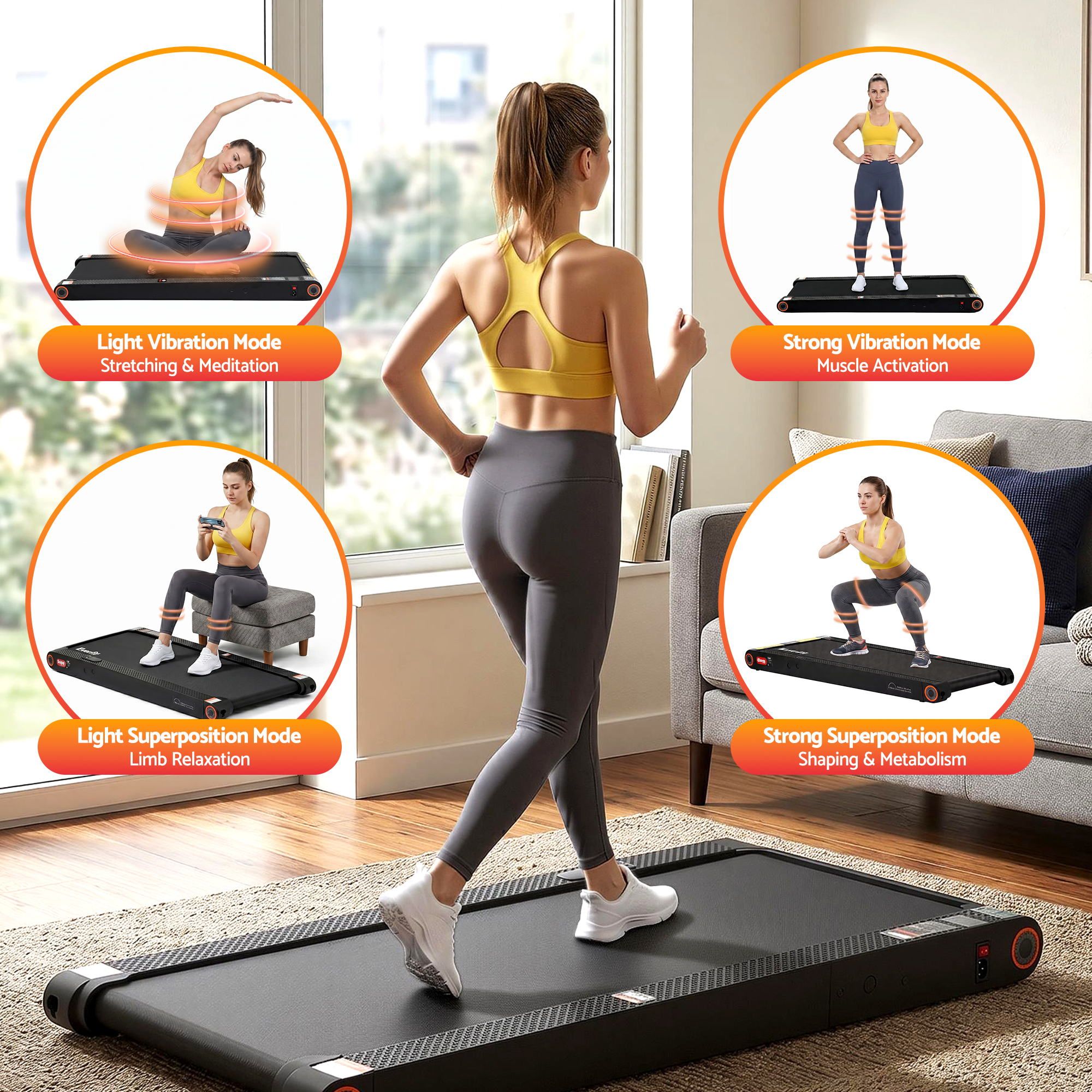 4 in 1 Vibration Walking Pad Treadmill Under Desk Treadmills for Home Gym with App Control 380mm Black - Sports & Fitness > Exercise, Gym & Fitness > Treadmills - Rivercity House & Home Co. (ABN 18 642 972 209) - Affordable Modern Furniture Australia