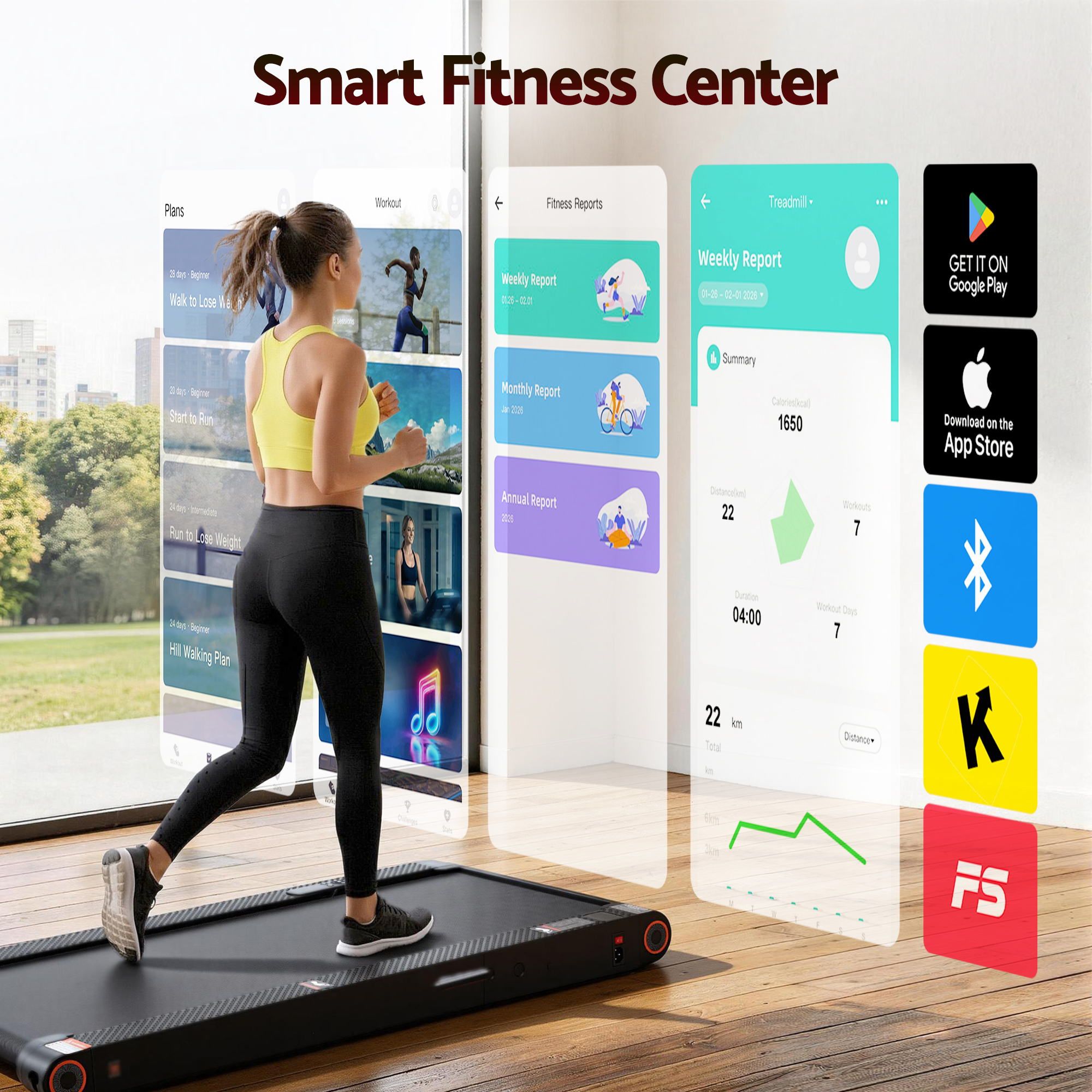 4 in 1 Vibration Walking Pad Treadmill Under Desk Treadmills for Home Gym with App Control 380mm Black - Sports & Fitness > Exercise, Gym & Fitness > Treadmills - Rivercity House & Home Co. (ABN 18 642 972 209) - Affordable Modern Furniture Australia