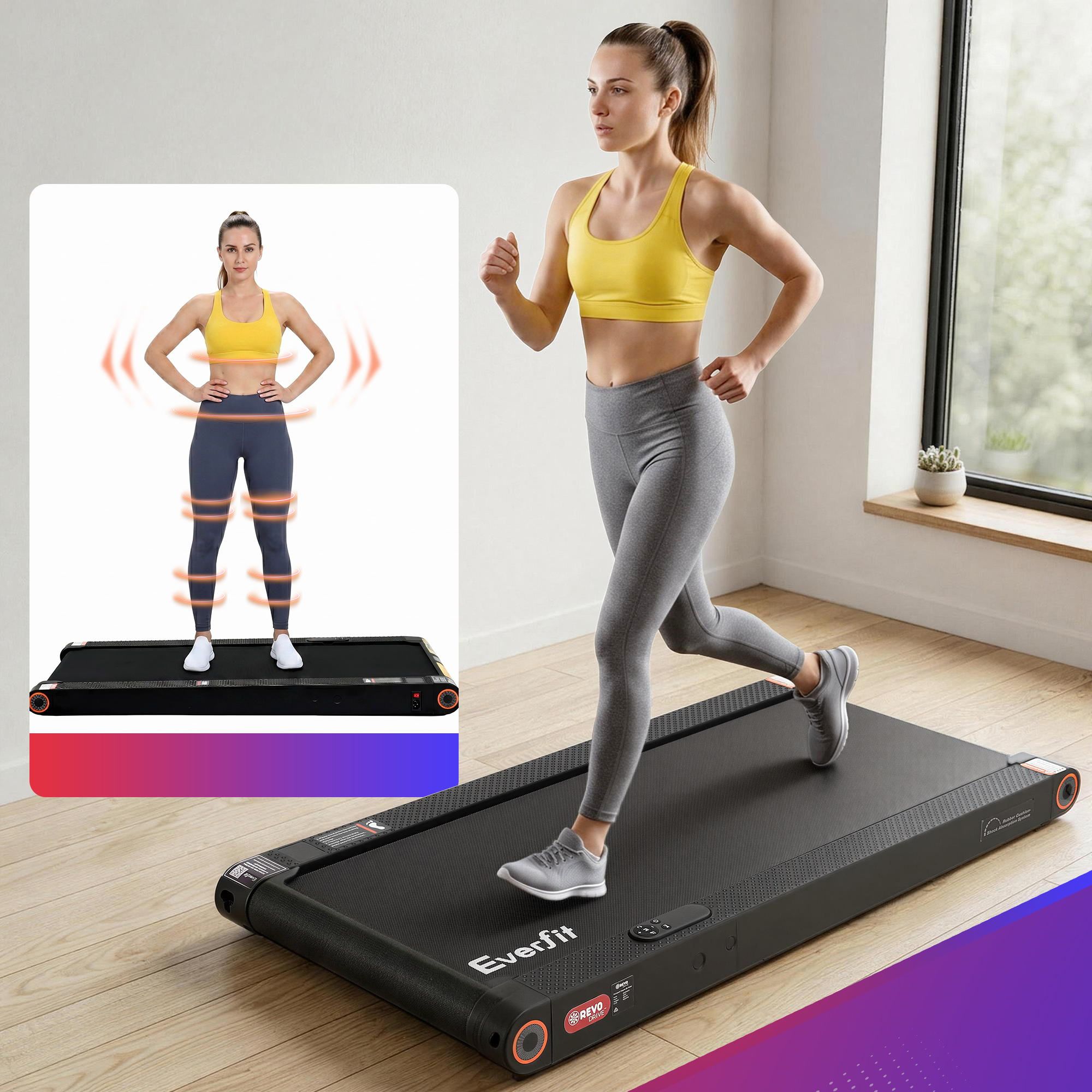 4 in 1 Vibration Walking Pad Treadmill Under Desk Treadmills for Home Gym with App Control 380mm Black - Sports & Fitness > Exercise, Gym & Fitness > Treadmills - Rivercity House & Home Co. (ABN 18 642 972 209) - Affordable Modern Furniture Australia