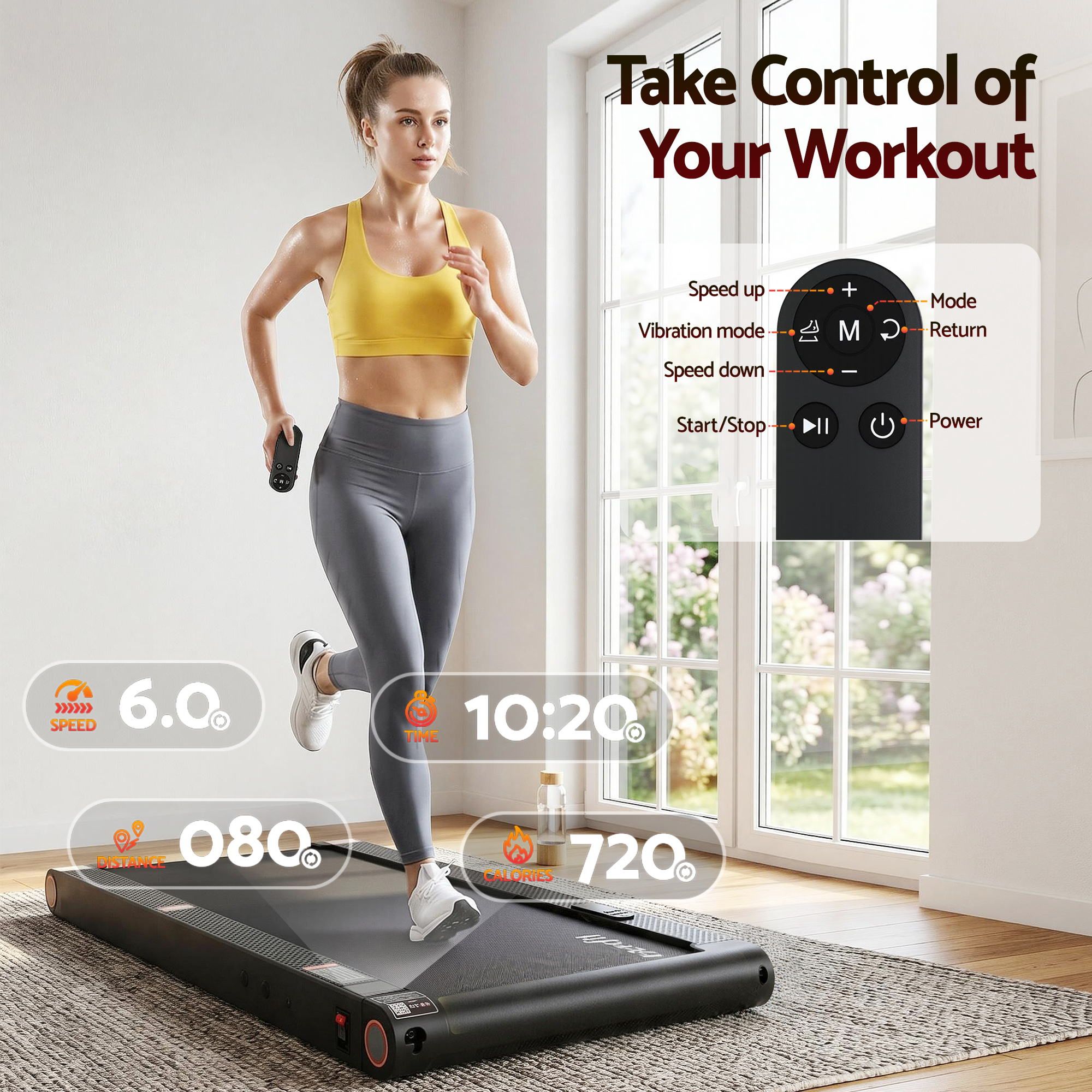 4 in 1 Vibration Walking Pad Treadmill Under Desk Treadmills for Home Gym with App Control 380mm Black - Sports & Fitness > Exercise, Gym & Fitness > Treadmills - Rivercity House & Home Co. (ABN 18 642 972 209) - Affordable Modern Furniture Australia