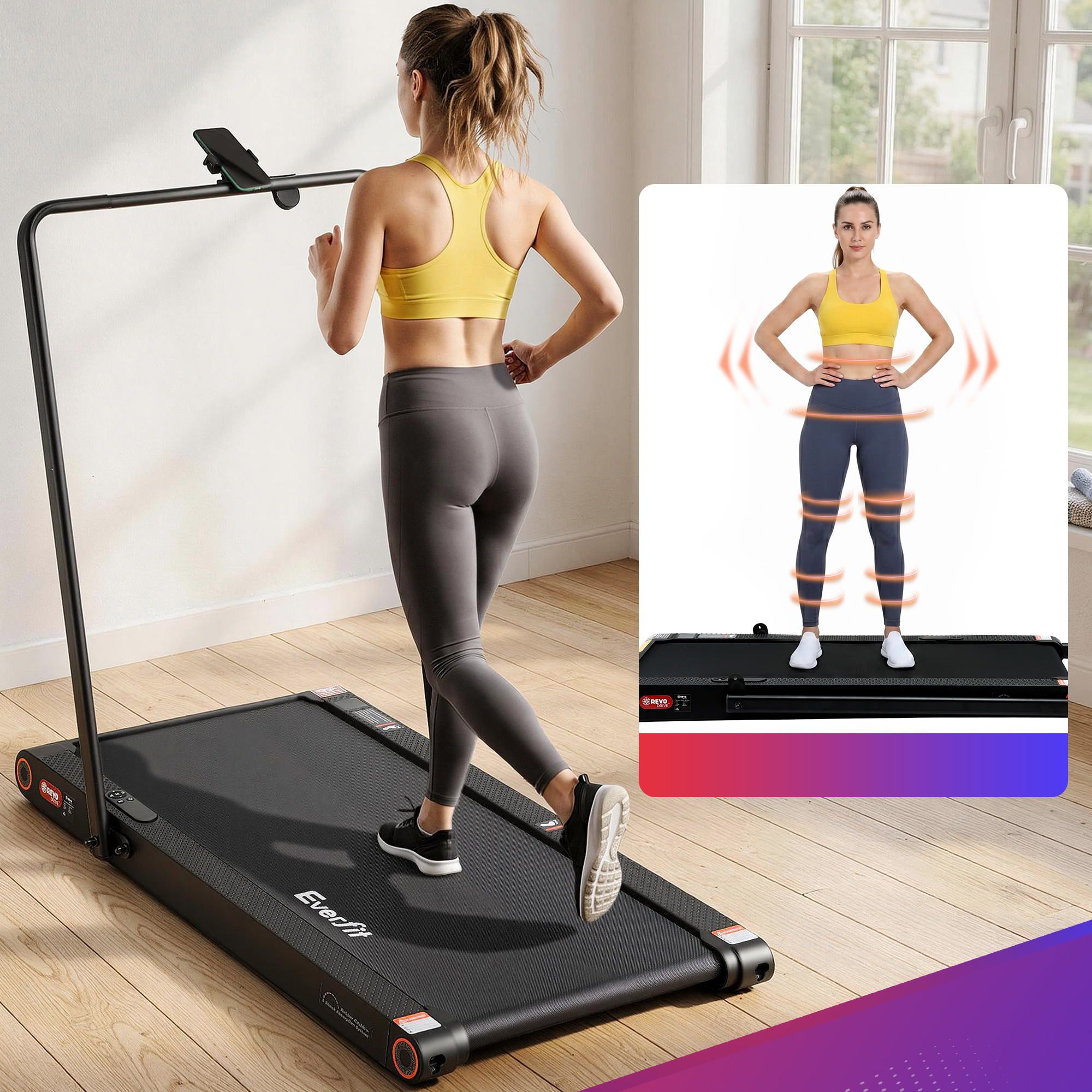 4 in 1 Vibration Walking Pad Treadmill Under Desk Treadmills for Home Gym with App Control 380mm Black - Sports & Fitness > Exercise, Gym & Fitness > Treadmills - Rivercity House & Home Co. (ABN 18 642 972 209) - Affordable Modern Furniture Australia