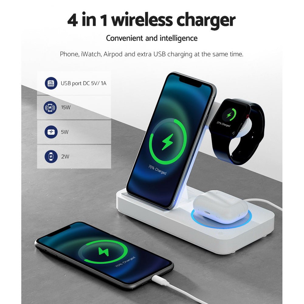 4 - in - 1 Wireless Charger Dock Fast Charging for Phone White - Electronics > Mobile Accessories > Phone Chargers - Rivercity House & Home Co. (ABN 18 642 972 209) - Affordable Modern Furniture Australia