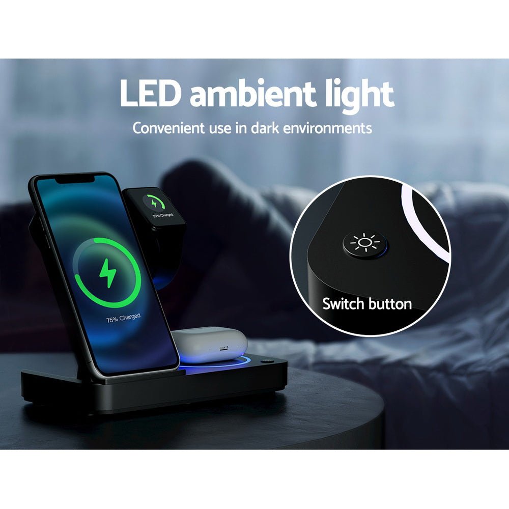 4 - in - 1 Wireless Charger Station Fast Charging for Phone Black - Electronics > Mobile Accessories > Phone Chargers - Rivercity House & Home Co. (ABN 18 642 972 209) - Affordable Modern Furniture Australia