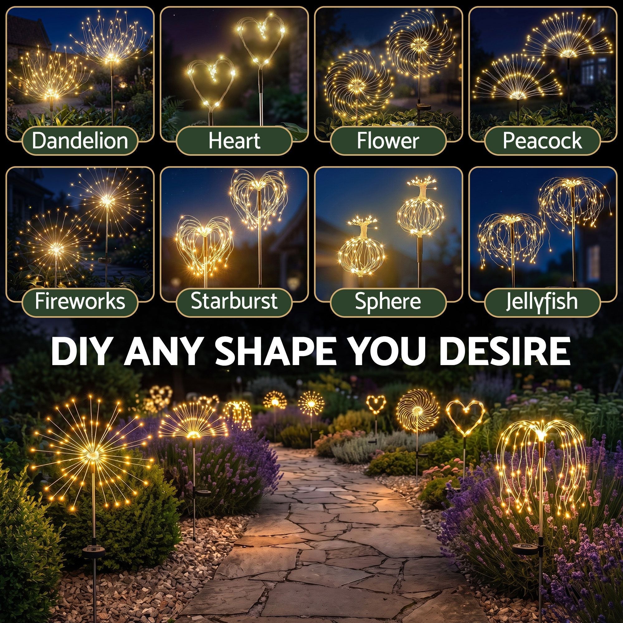 4 Pack Christmas Lights Solar Firework Outdoor Garden Lights DIY Decoration Warm White - Occasions > Christmas > Outdoor Decorations & Lights - Rivercity House & Home Co. (ABN 18 642 972 209) - Affordable Modern Furniture Australia
