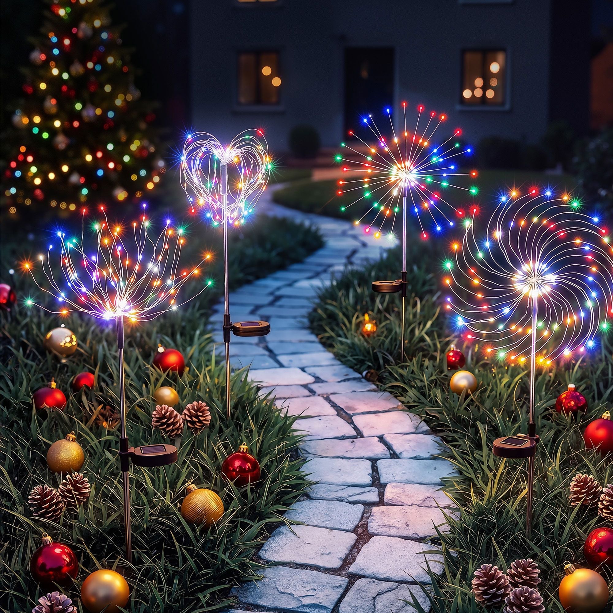 4 Pack Christmas Path Lights Solar Firework Garden Decoration Multicolour - Occasions > Christmas > Outdoor Decorations & Lights - Rivercity House & Home Co. (ABN 18 642 972 209) - Affordable Modern Furniture Australia