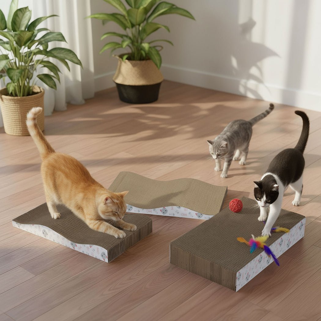 4 - Pack Curved Cat Scratcher Board Bed - Brown - Rivercity House & Home Co. (ABN 18 642 972 209) - Affordable Modern Furniture Australia