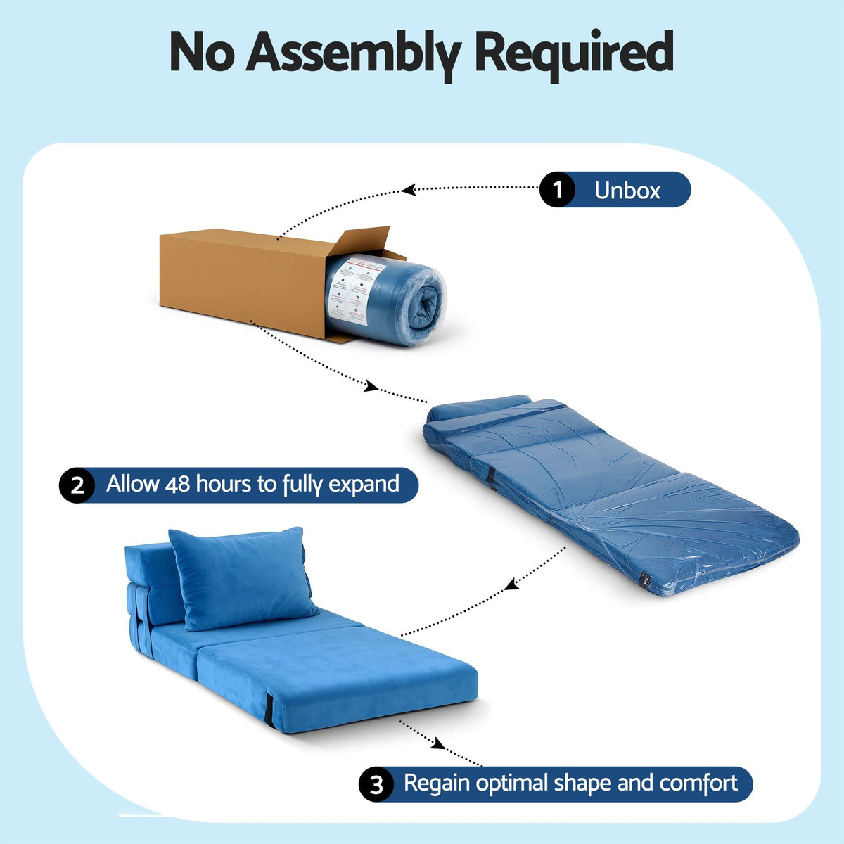 4 Pack Folding L-Shaped Modular Sofa Bed with Foam Futons and Pillows - Blue - Furniture > Sofas > Sofas & Sofa Beds - Rivercity House & Home Co. (ABN 18 642 972 209) - Affordable Modern Furniture Australia