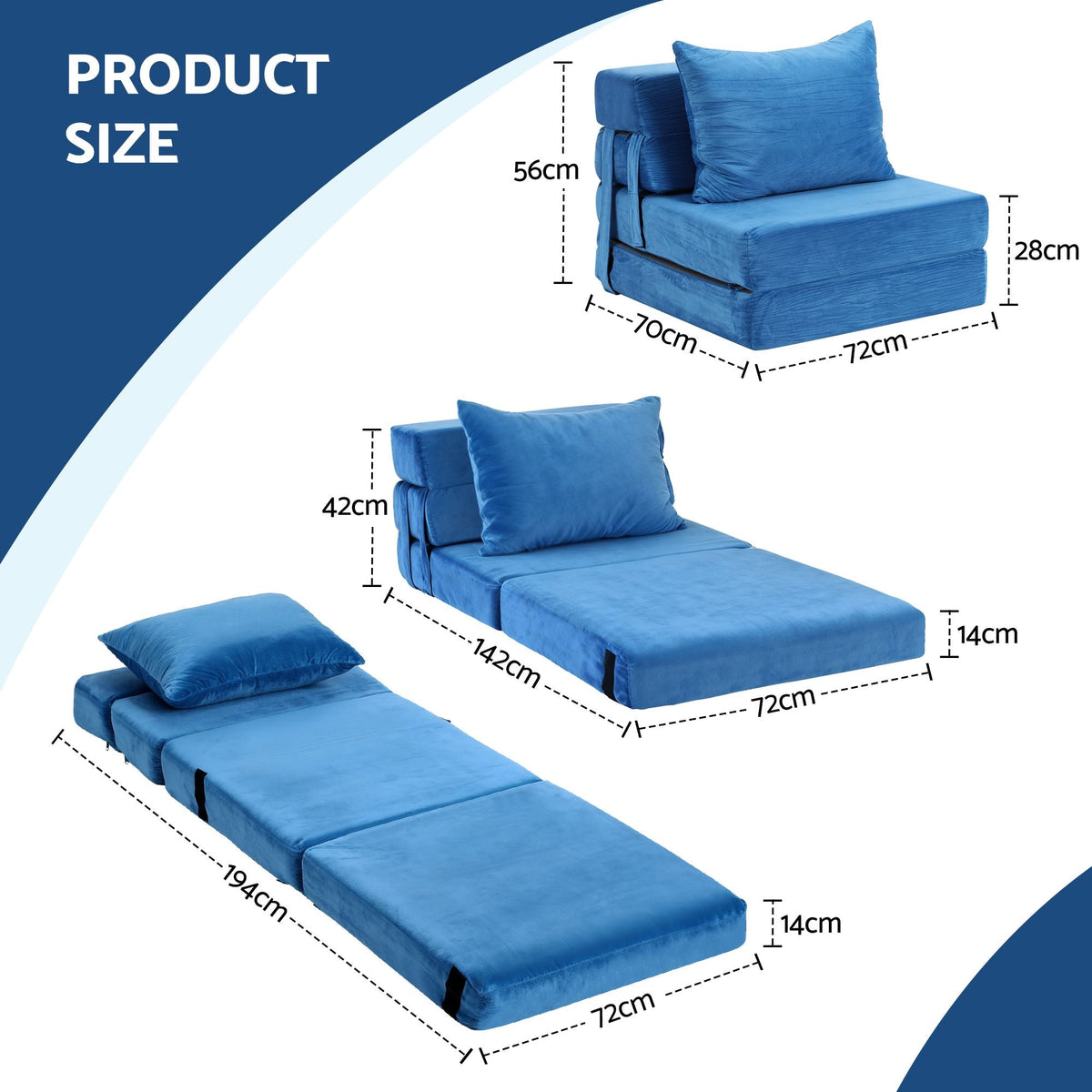 4 Pack Folding L-Shaped Modular Sofa Bed with Foam Futons and Pillows - Blue - Furniture > Sofas > Sofas & Sofa Beds - Rivercity House & Home Co. (ABN 18 642 972 209) - Affordable Modern Furniture Australia