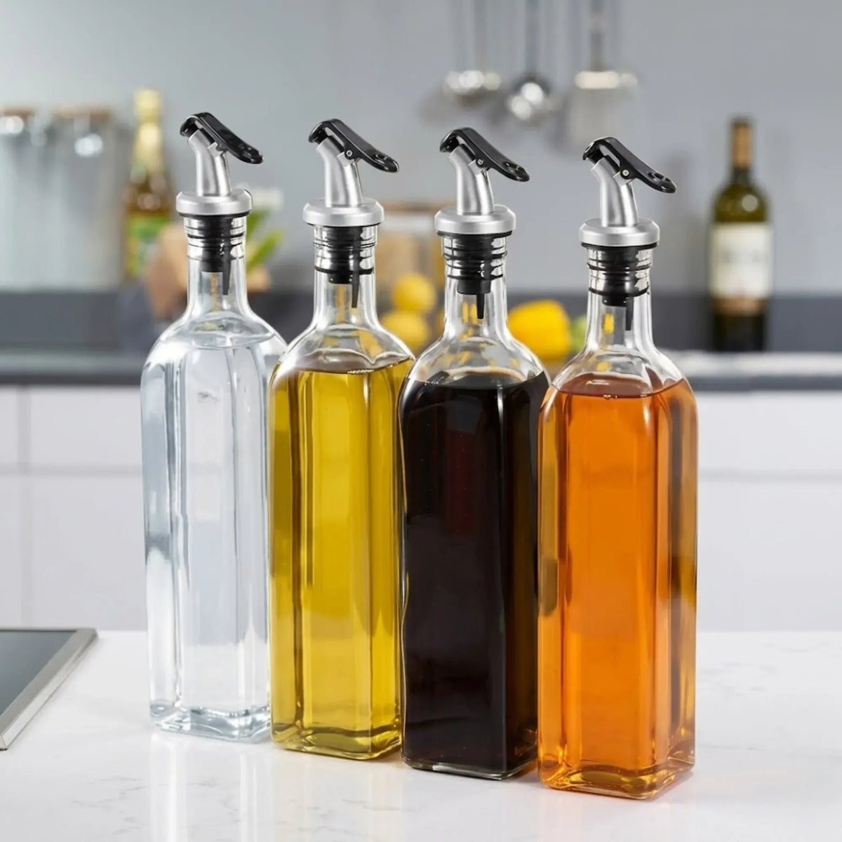 4 Pack Glass Oil Dispenser Bottles 500ml with Anti-Drip Pourer - Transparent - Home & Garden > Kitchenware > Food Storage - Rivercity House & Home Co. (ABN 18 642 972 209) - Affordable Modern Furniture Australia