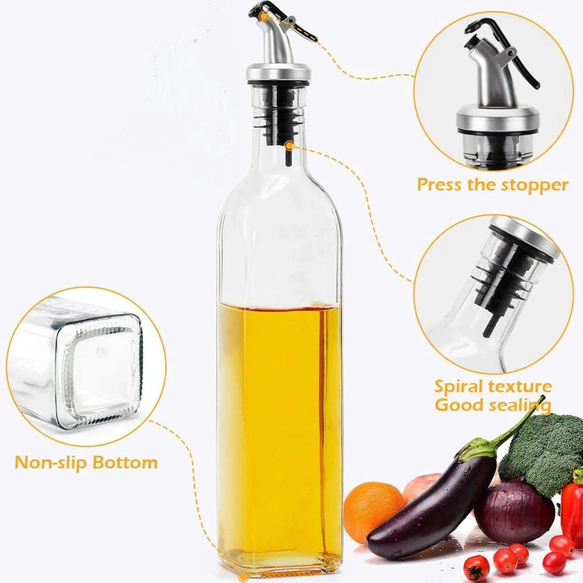 4 Pack Glass Oil Dispenser Bottles 500ml with Anti-Drip Pourer - Transparent - Home & Garden > Kitchenware > Food Storage - Rivercity House & Home Co. (ABN 18 642 972 209) - Affordable Modern Furniture Australia