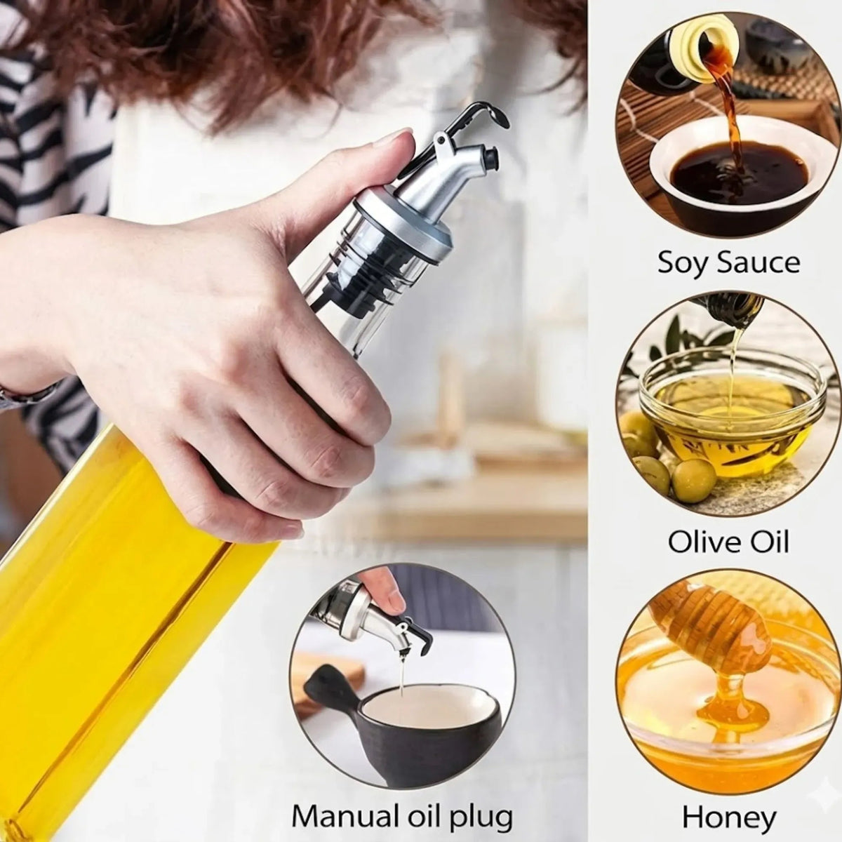 4 Pack Glass Oil Dispenser Bottles 500ml with Anti-Drip Pourer - Transparent - Home & Garden > Kitchenware > Food Storage - Rivercity House & Home Co. (ABN 18 642 972 209) - Affordable Modern Furniture Australia