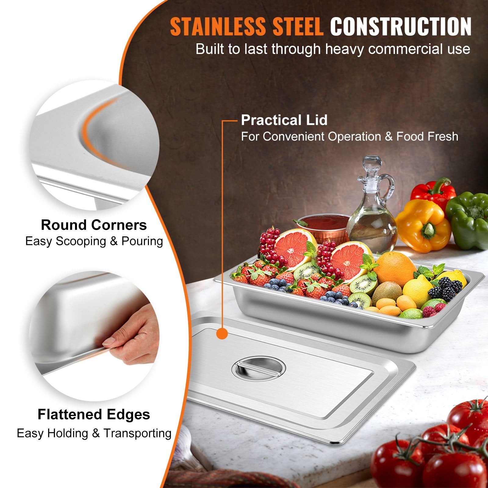 4 Pack Hotel Pan 3.7" Deep Steam Table Pan Full Size with Lid 20.8"L x 13"W Hotel Pan 22 Gauge Stainless Steel Anti Jam Steam Table Pan - Appliances > Kitchen Appliances > Food Warmers & Chafing Dishes - Rivercity House & Home Co. (ABN 18 642 972 209) - Affordable Modern Furniture Australia