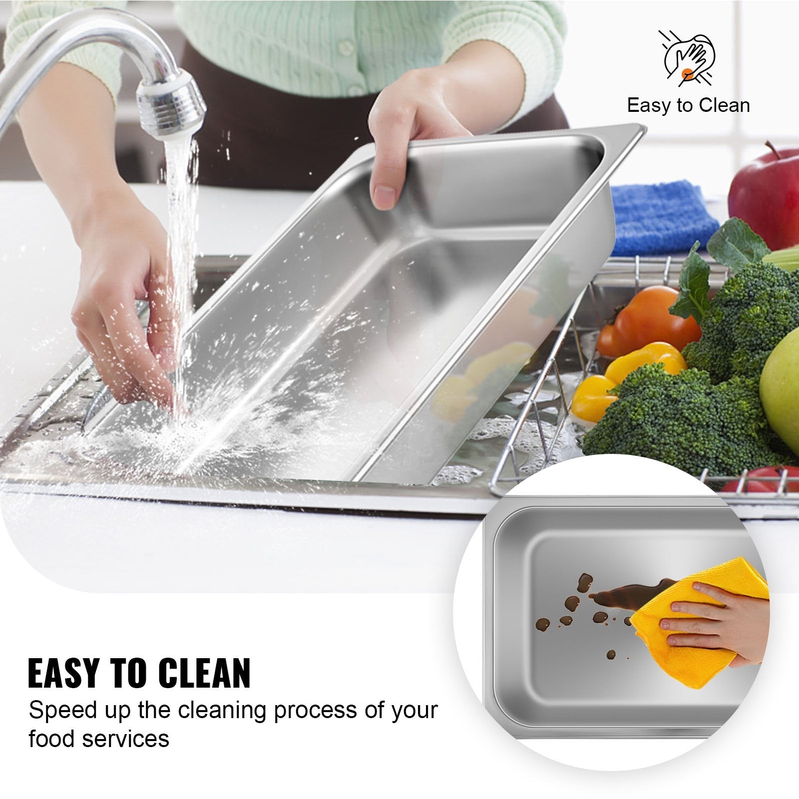4 Pack Hotel Pan 3.7" Deep Steam Table Pan Full Size with Lid 20.8"L x 13"W Hotel Pan 22 Gauge Stainless Steel Anti Jam Steam Table Pan - Appliances > Kitchen Appliances > Food Warmers & Chafing Dishes - Rivercity House & Home Co. (ABN 18 642 972 209) - Affordable Modern Furniture Australia