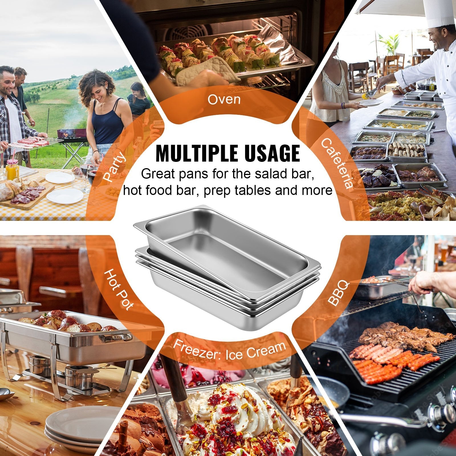 4 Pack Hotel Pan 3.7" Deep Steam Table Pan Full Size with Lid 20.8"L x 13"W Hotel Pan 22 Gauge Stainless Steel Anti Jam Steam Table Pan - Appliances > Kitchen Appliances > Food Warmers & Chafing Dishes - Rivercity House & Home Co. (ABN 18 642 972 209) - Affordable Modern Furniture Australia