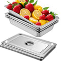 Set of 4 Full Size Hotel Steam Table Pans 3.7" Deep with Lid 22 Gauge Stainless Steel - Silver