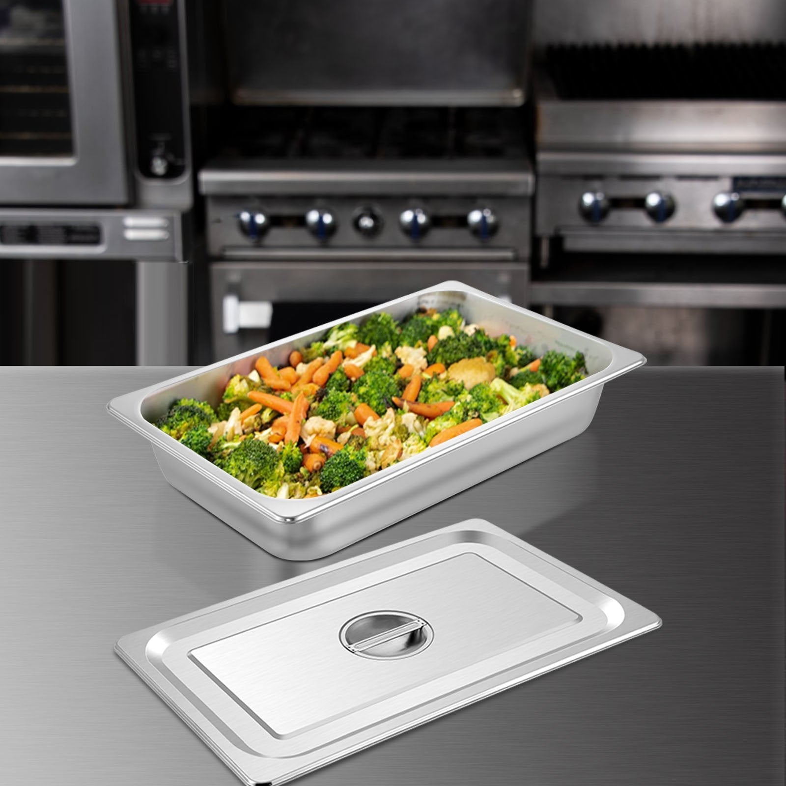 4 Pack Hotel Pan 3.7" Deep Steam Table Pan Full Size with Lid 20.8"L x 13"W Hotel Pan 22 Gauge Stainless Steel Anti Jam Steam Table Pan - Appliances > Kitchen Appliances > Food Warmers & Chafing Dishes - Rivercity House & Home Co. (ABN 18 642 972 209) - Affordable Modern Furniture Australia