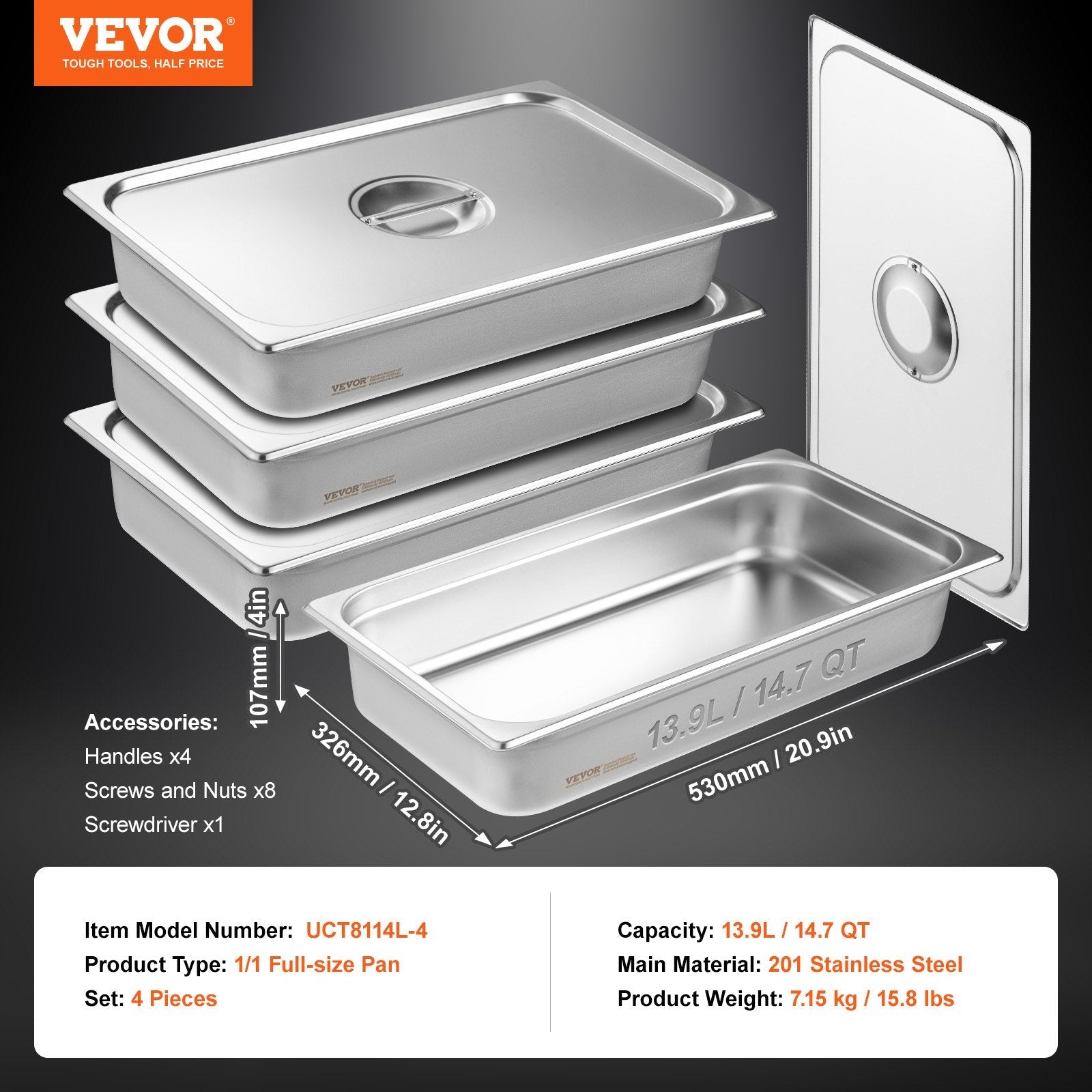 4 Pack Hotel Pans, Full Size Anti - Jam Steam Pan with Lid, 0.8mm Thick Stainless Steel Steam Table Pan, 4 - Inch Deep Commercial Table Pan, Catering Storage Food Pan, for Industrial & Scientific - Home & Garden > Kitchenware > Food Storage - Rivercity House & Home Co. (ABN 18 642 972 209) - Affordable Modern Furniture Australia